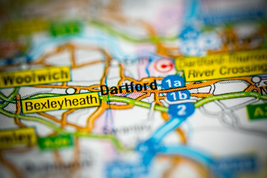 Dartford on map of UK